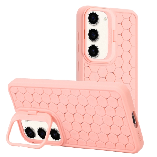 

For Samsung Galaxy S23+ 5G Honeycomb Radiating Lens Holder TPU Phone Case(Pink)
