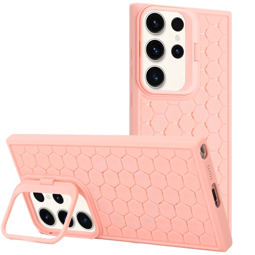 

For Samsung Galaxy S24 Ultra 5G Honeycomb Radiating Lens Holder TPU Phone Case(Pink)