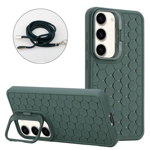 

For Samsung Galaxy S23+ 5G Honeycomb Radiating Holder TPU Phone Case with Lanyard(Green)