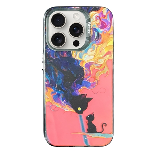 

For iPhone 15 Pro Max Laser Cat PC Shockproof Phone Case(Black)