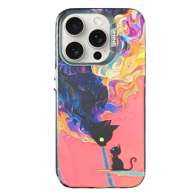 

For iPhone 15 Pro Laser Cat PC Shockproof Phone Case(Black)
