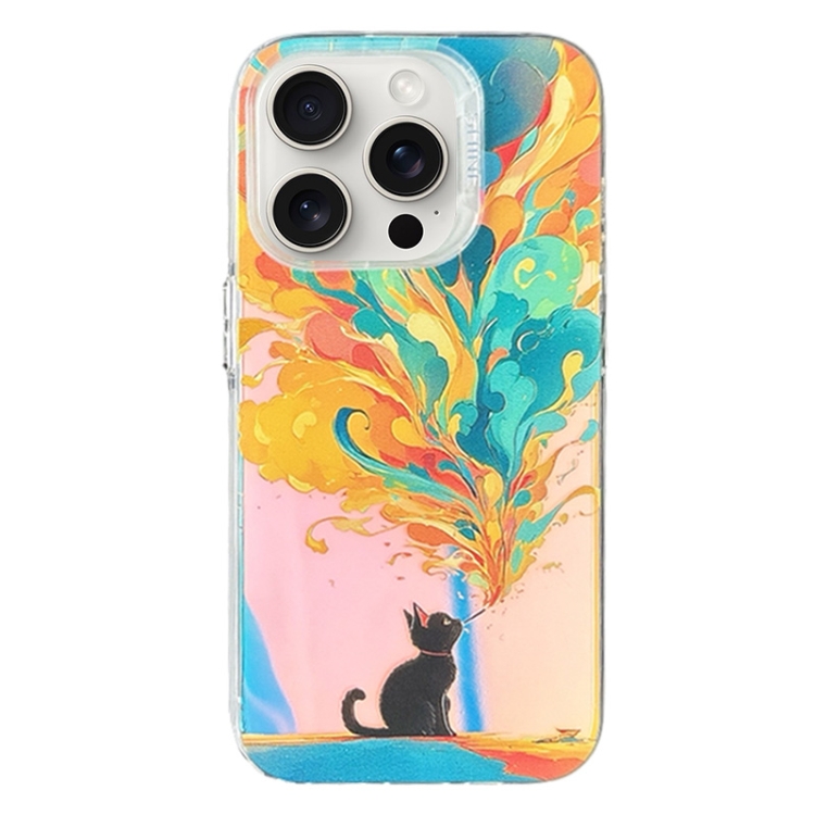 

For iPhone 15 Pro Laser Cat PC Shockproof Phone Case(White)