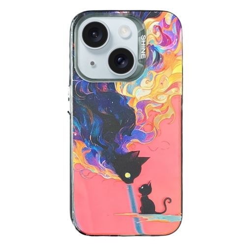 

For iPhone 15 Laser Cat PC Shockproof Phone Case(Black)