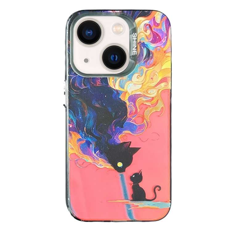 

For iPhone 14 Laser Cat PC Shockproof Phone Case(Black)