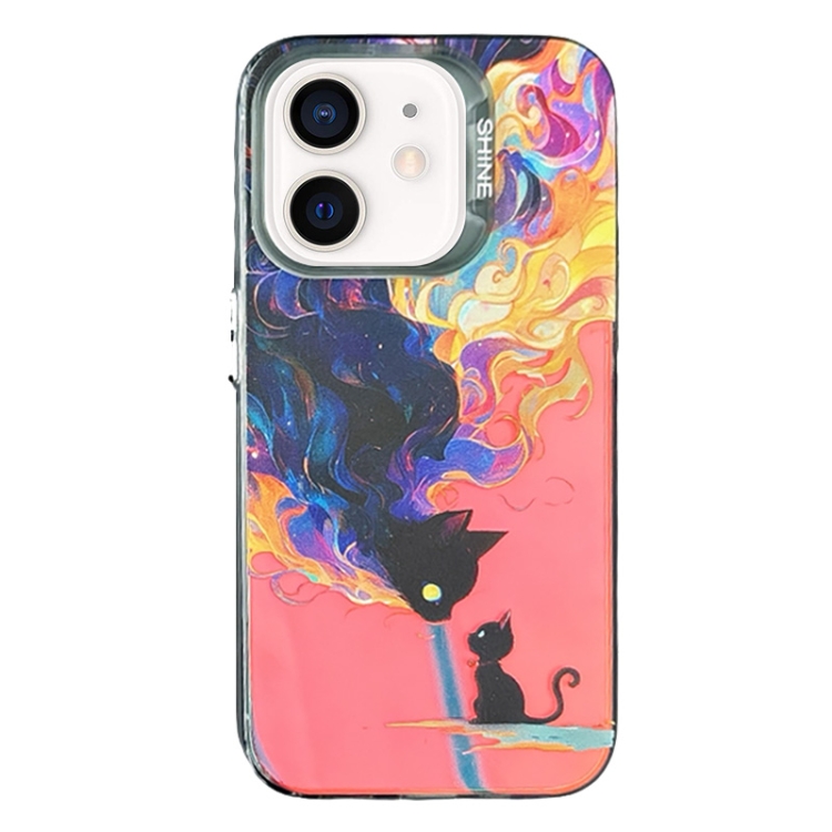 

For iPhone 12 Laser Cat PC Shockproof Phone Case(Black)