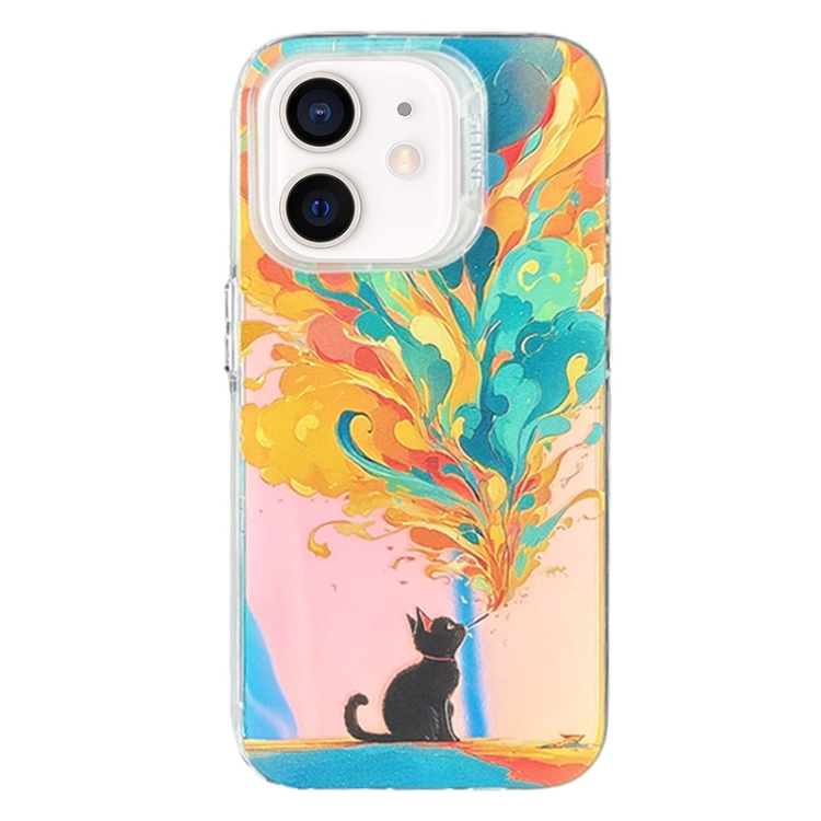 

For iPhone 12 Laser Cat PC Shockproof Phone Case(White)