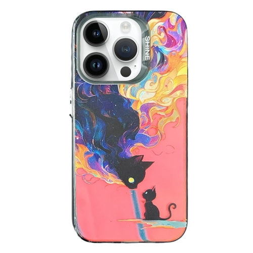For iPhone 12 Pro Laser Cat PC Shockproof Phone Case(Black)