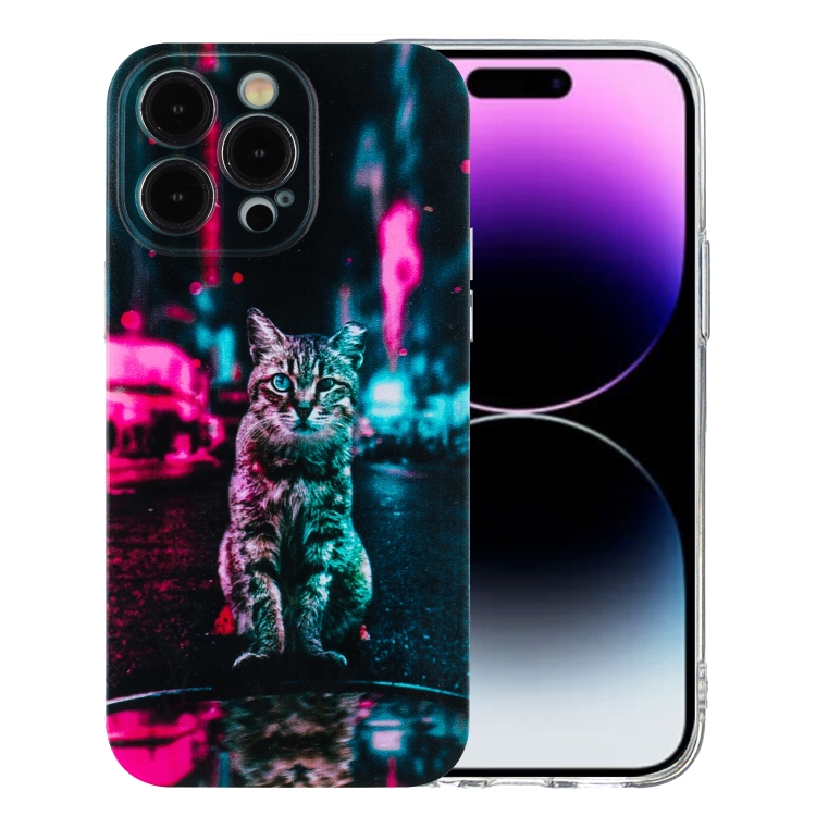 

For iPhone 15 Pro Max Colorful Painting Pattern TPU Phone Case(Traffic Light Cat)