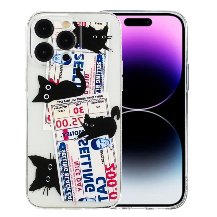 

For iPhone 15 Pro Colorful Painting Pattern TPU Phone Case(Black Cat)