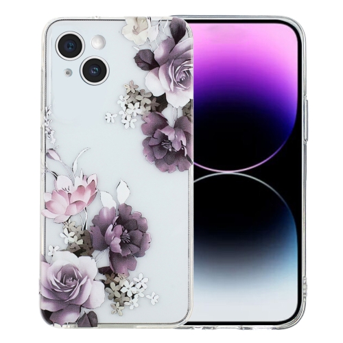 

For iPhone 15 Plus Colorful Painting Pattern TPU Phone Case(Peony)