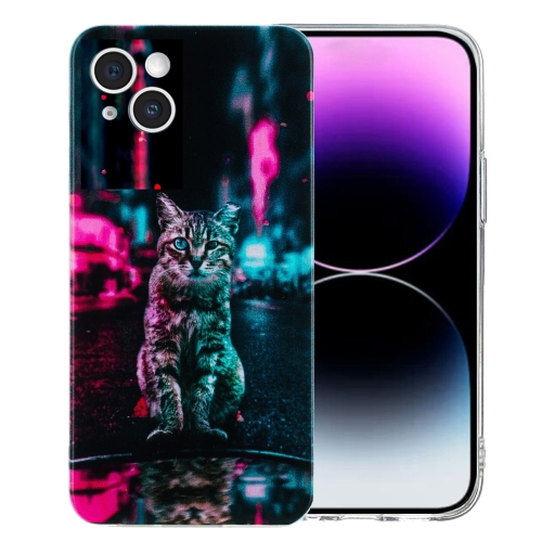 

For iPhone 15 Plus Colorful Painting Pattern TPU Phone Case(Traffic Light Cat)