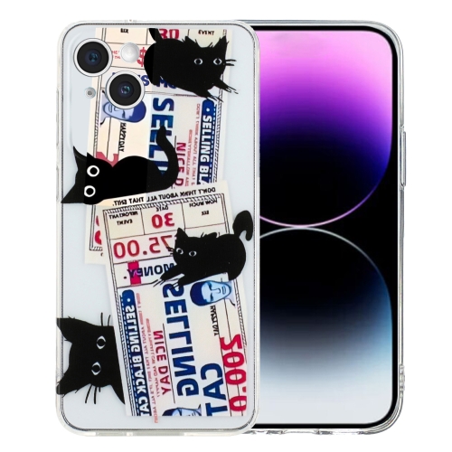 

For iPhone 15 Plus Colorful Painting Pattern TPU Phone Case(Black Cat)