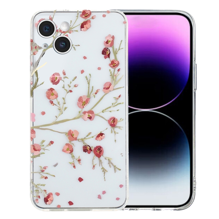 

For iPhone 15 Plus Colorful Painting Pattern TPU Phone Case(Red Flowers)