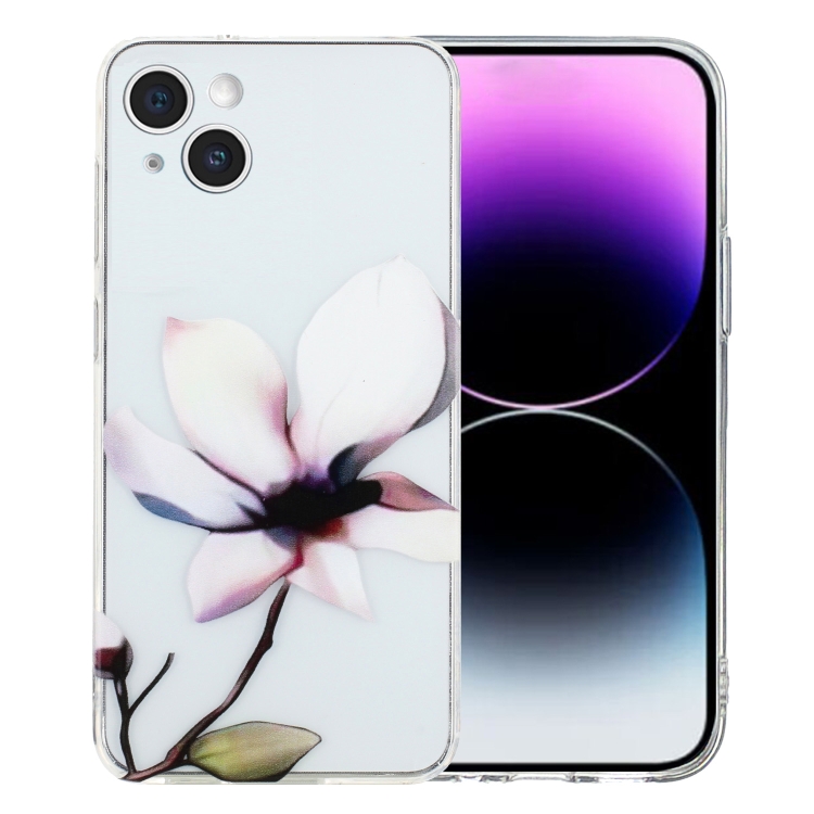 

For iPhone 14 Colorful Painting Pattern TPU Phone Case(White Flowers)