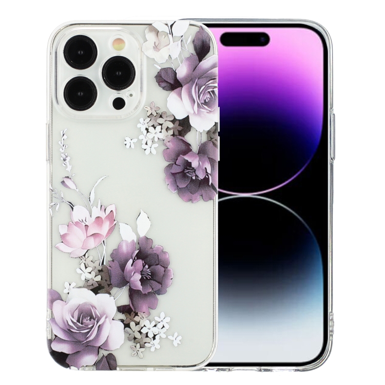 

For iPhone 14 Pro Colorful Painting Pattern TPU Phone Case(Peony)