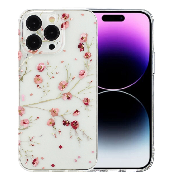 

For iPhone 14 Pro Colorful Painting Pattern TPU Phone Case(Red Flowers)