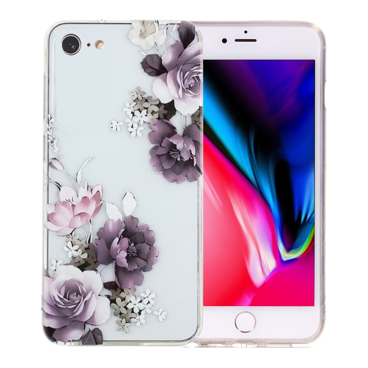 

For iPhone SE 2022 / 2020 / 8 / 7 Colorful Painting Pattern TPU Phone Case(Peony)