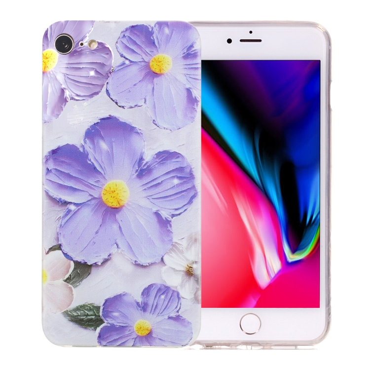 

For iPhone SE 2022 / 2020 / 8 / 7 Colorful Painting Pattern TPU Phone Case(Purple Flowers)
