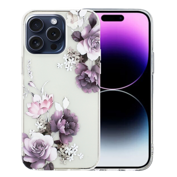 

For iPhone 16 Pro Colorful Painting Pattern TPU Phone Case(Peony)