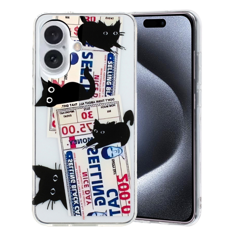 

For iPhone 16 Colorful Painting Pattern TPU Phone Case(Black Cat)