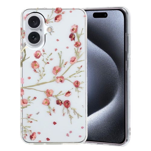 

For iPhone 16 Colorful Painting Pattern TPU Phone Case(Red Flowers)