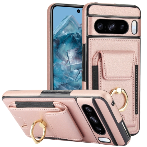 

For Google Pixel 8 Pro Elastic Card Bag Ring Holder Phone Case(Rose Gold)