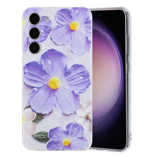 

For Samsung Galaxy S23 5G Colorful Painting Pattern TPU Phone Case(Purple Flowers)