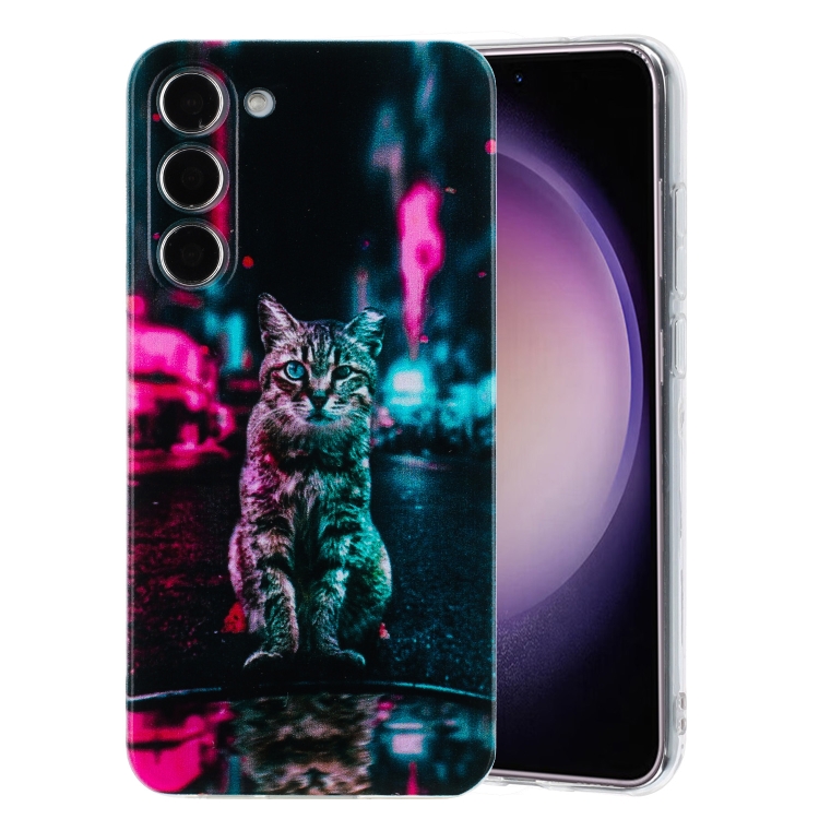 

For Samsung Galaxy S23 5G Colorful Painting Pattern TPU Phone Case(Traffic Light Cat)