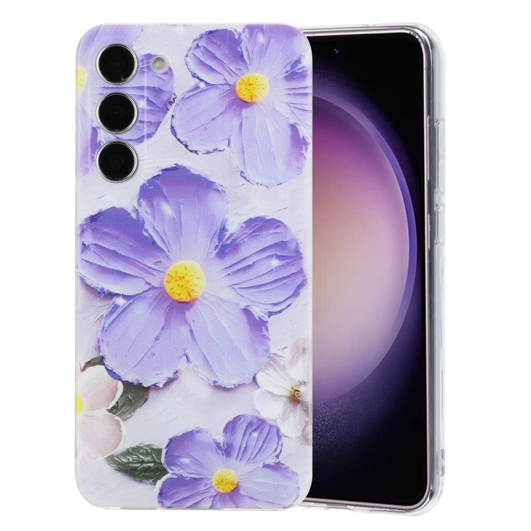 

For Samsung Galaxy S23+ 5G Colorful Painting Pattern TPU Phone Case(Purple Flowers)