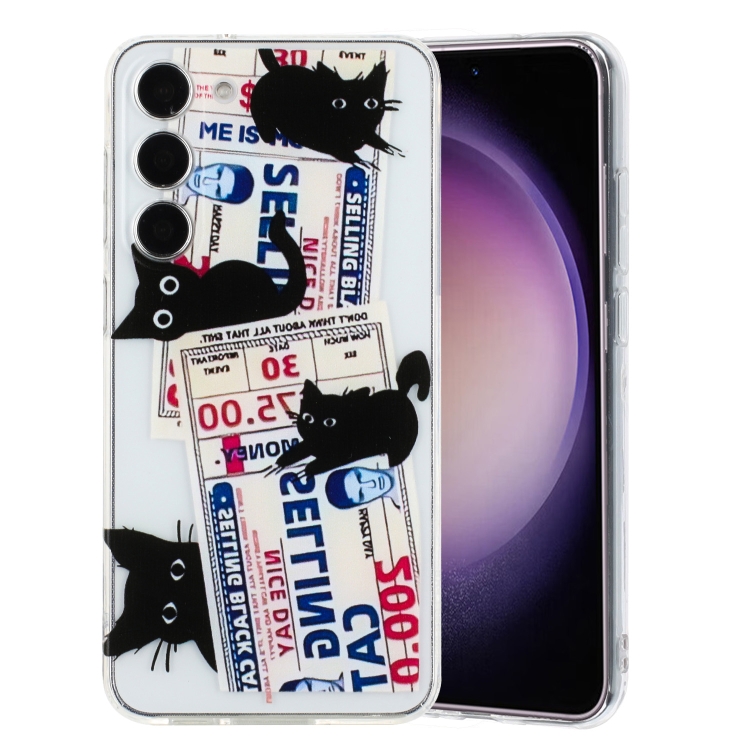 

For Samsung Galaxy S23+ 5G Colorful Painting Pattern TPU Phone Case(Black Cat)