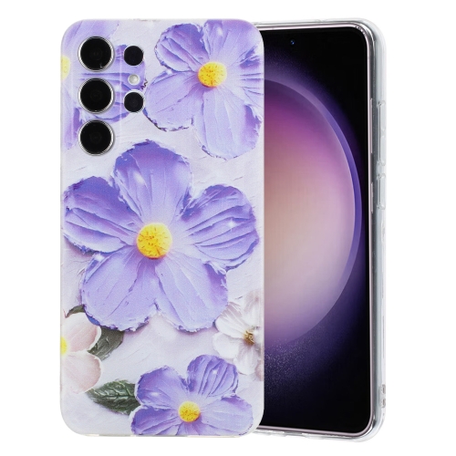 

For Samsung Galaxy S23 Ultra 5G Colorful Painting Pattern TPU Phone Case(Purple Flowers)