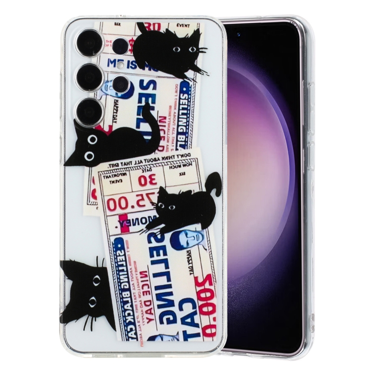 

For Samsung Galaxy S23 Ultra 5G Colorful Painting Pattern TPU Phone Case(Black Cat)