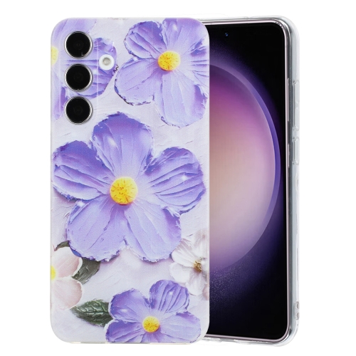 

For Samsung Galaxy S24+ 5G Colorful Painting Pattern TPU Phone Case(Purple Flowers)