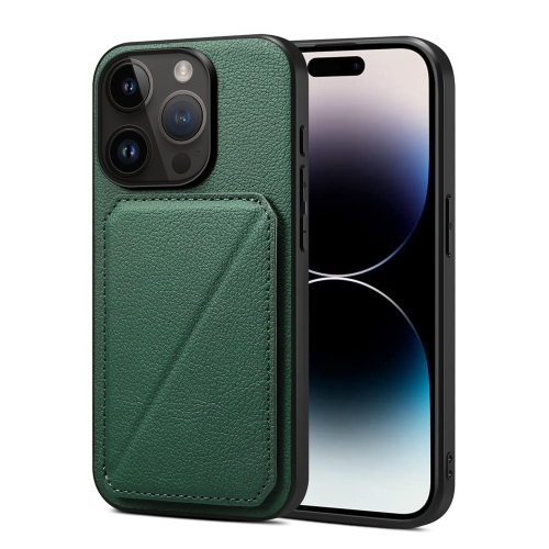 

For iPhone 15 Pro D04 Calf Texture Dual Card Slot Holder Phone Case(Green)