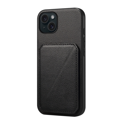 

For iPhone 15 Plus D04 Calf Texture Dual Card Slot Holder Phone Case(Black)