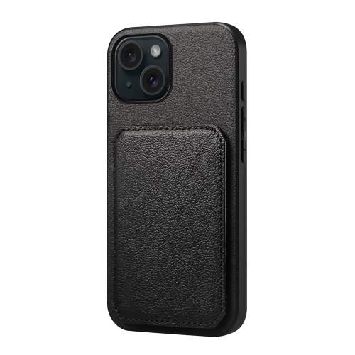 

For iPhone 15 D04 Calf Texture Dual Card Slot Holder Phone Case(Black)