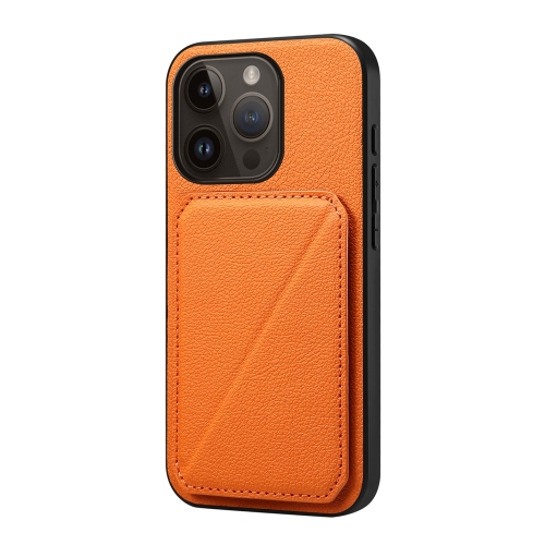 

For iPhone 14 Pro D04 Calf Texture Dual Card Slot Holder Phone Case(Orange)