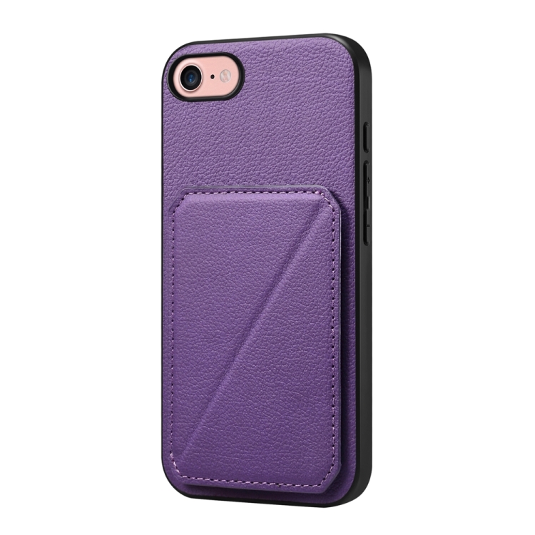 

For iPhone 7 / 8 / SE 2022 D04 Calf Texture Dual Card Slot Holder Phone Case(Purple)