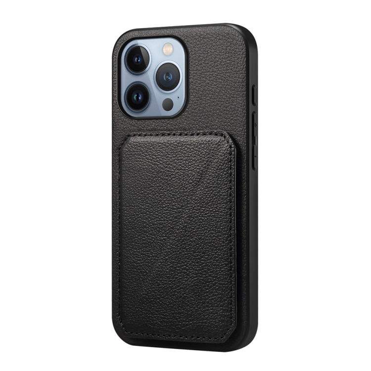 

For iPhone 13 Pro D04 Calf Texture Dual Card Slot Holder Phone Case(Black)