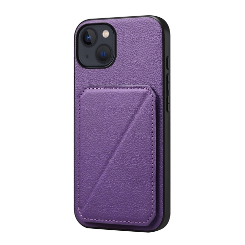 

For iPhone 13 D04 Calf Texture Dual Card Slot Holder Phone Case(Purple)