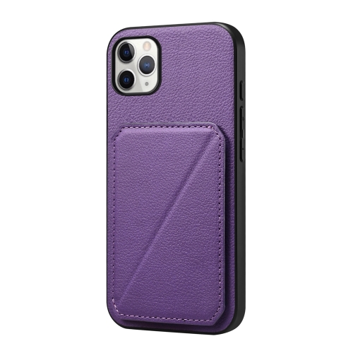 

For iPhone 11 Pro Max D04 Calf Texture Dual Card Slot Holder Phone Case(Purple)