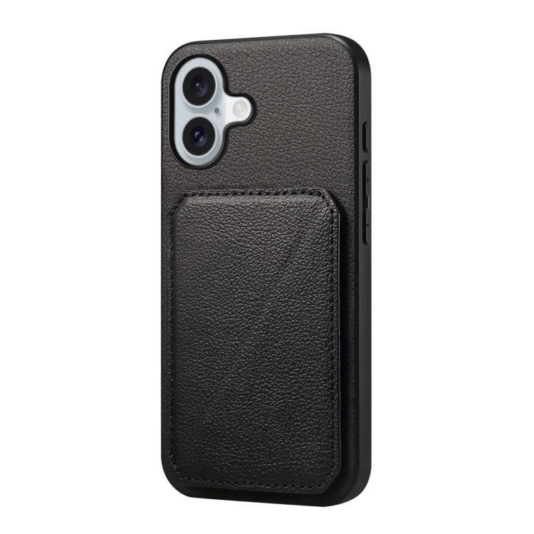 

For iPhone 16 D04 Calf Texture Dual Card Slot Holder Phone Case(Black)