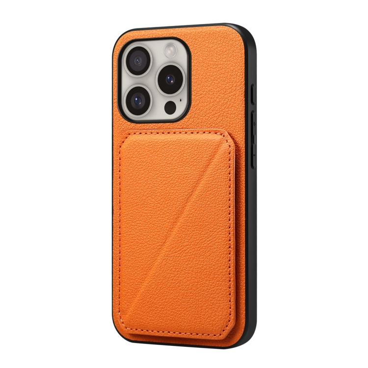 

For iPhone 16 Pro D04 Calf Texture Dual Card Slot Holder Phone Case(Orange)