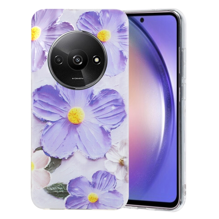 

For Xiaomi Redmi A3 Colorful Painting Pattern TPU Phone Case(Purple Flowers)