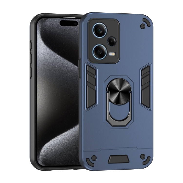 

For Xiaomi Redmi Note 12 Pro Shockproof Metal Ring Holder Phone Case(Blue)