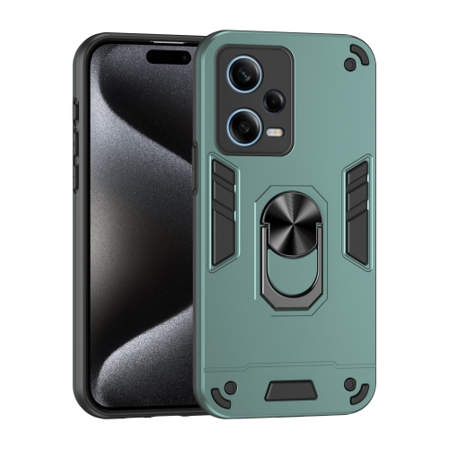 

For Xiaomi Redmi Note 12 Pro Shockproof Metal Ring Holder Phone Case(Green)