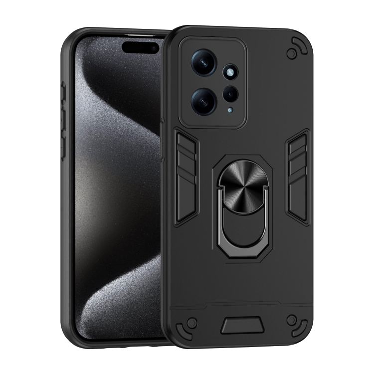 

For Xiaomi Redmi Note 12 4G Shockproof Metal Ring Holder Phone Case(Black)