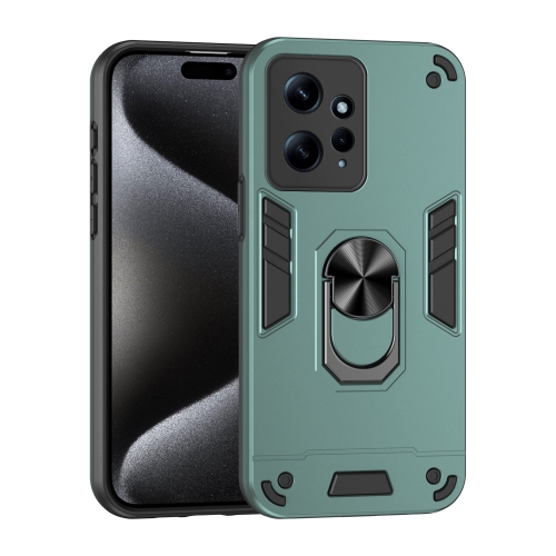

For Xiaomi Redmi Note 12 4G Shockproof Metal Ring Holder Phone Case(Green)
