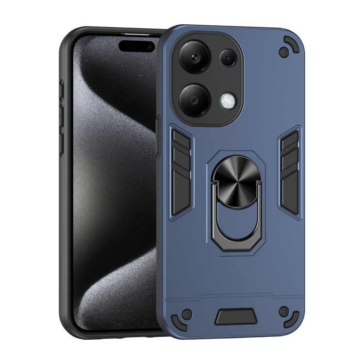 

For Xiaomi Redmi Note 13 Pro 4G Shockproof Metal Ring Holder Phone Case(Blue)