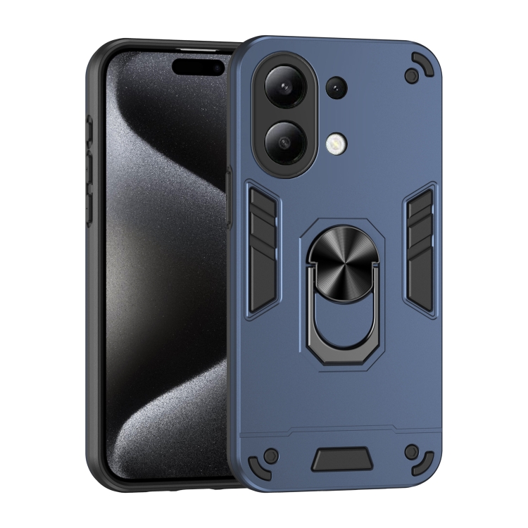 

For Xiaomi Redmi Note 13 4G Shockproof Metal Ring Holder Phone Case(Blue)